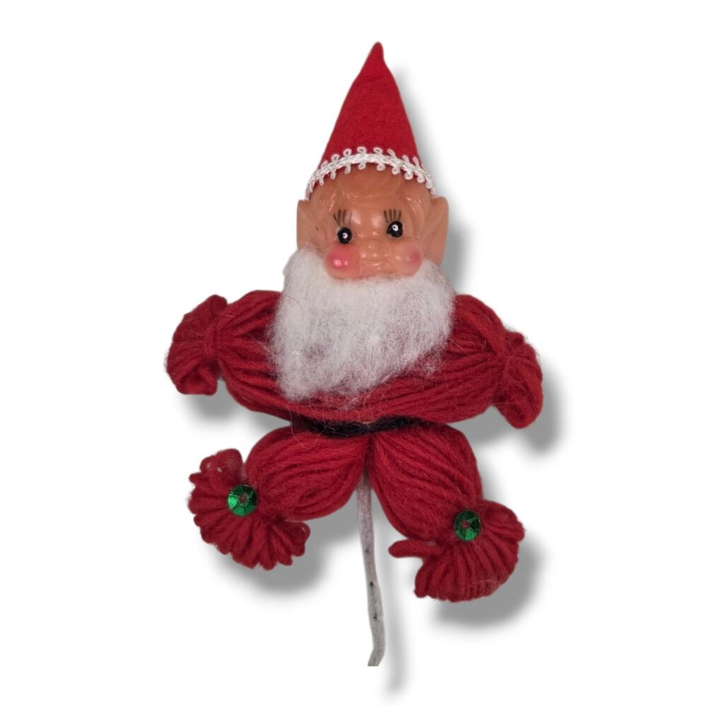 Vintage Christmas Elf Sprite Yarn Holiday Japan Red Pipe Cleaner Decoration